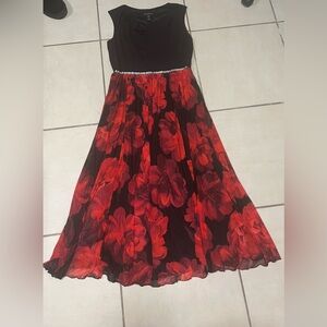 Elegant Red Floral A-Line Dress